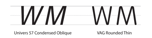 Type Comparison - Univers 57 Condensed Oblique vs VAG Rounded Thin